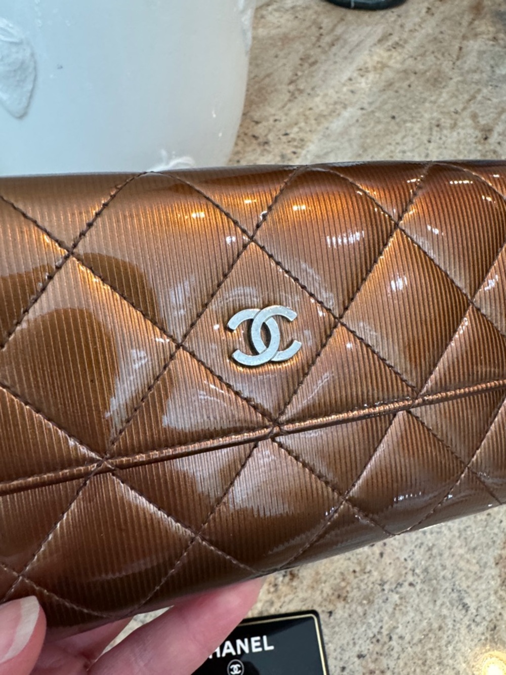CHANEL Quilted Patent Leather Continental Wallet - Bronze Brown - Picture 11 of 11